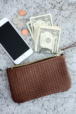 Load image into Gallery viewer, Coffer Mini Handwoven Leather Zipper Clutch-Tan Brown
