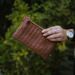 Load image into Gallery viewer, Coffer Mini Handwoven Leather Zipper Clutch-Tan Brown
