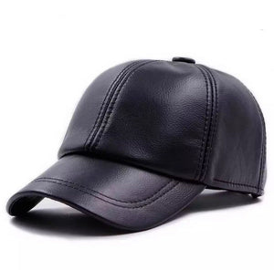 Pure Leather Cap With Adjustable Clip-Black