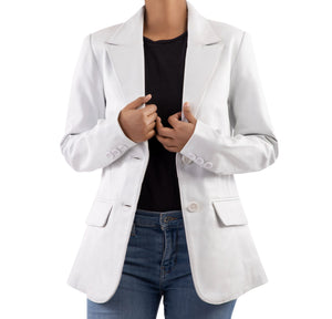 Classic 2-Button Lambskin Leather Blazer Women-White