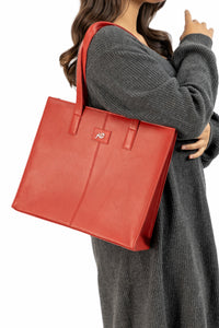 Everyday Women's Leather  Zipper Tote Bag-Candy Red