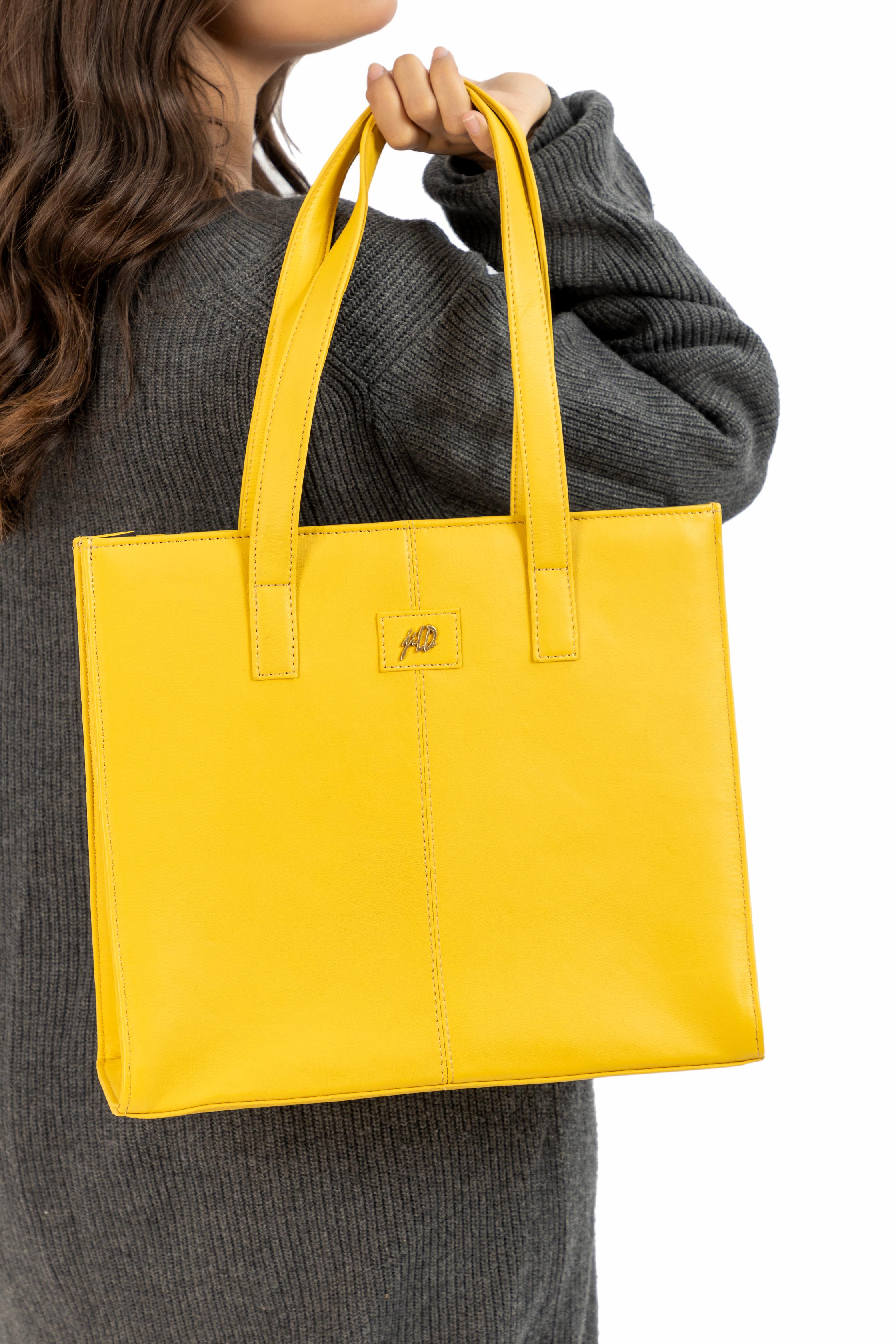 Everyday Women's Leather  Zipper Tote Bag-Mustard Yellow