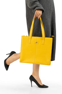 Everyday Women's Leather  Zipper Tote Bag-Mustard Yellow
