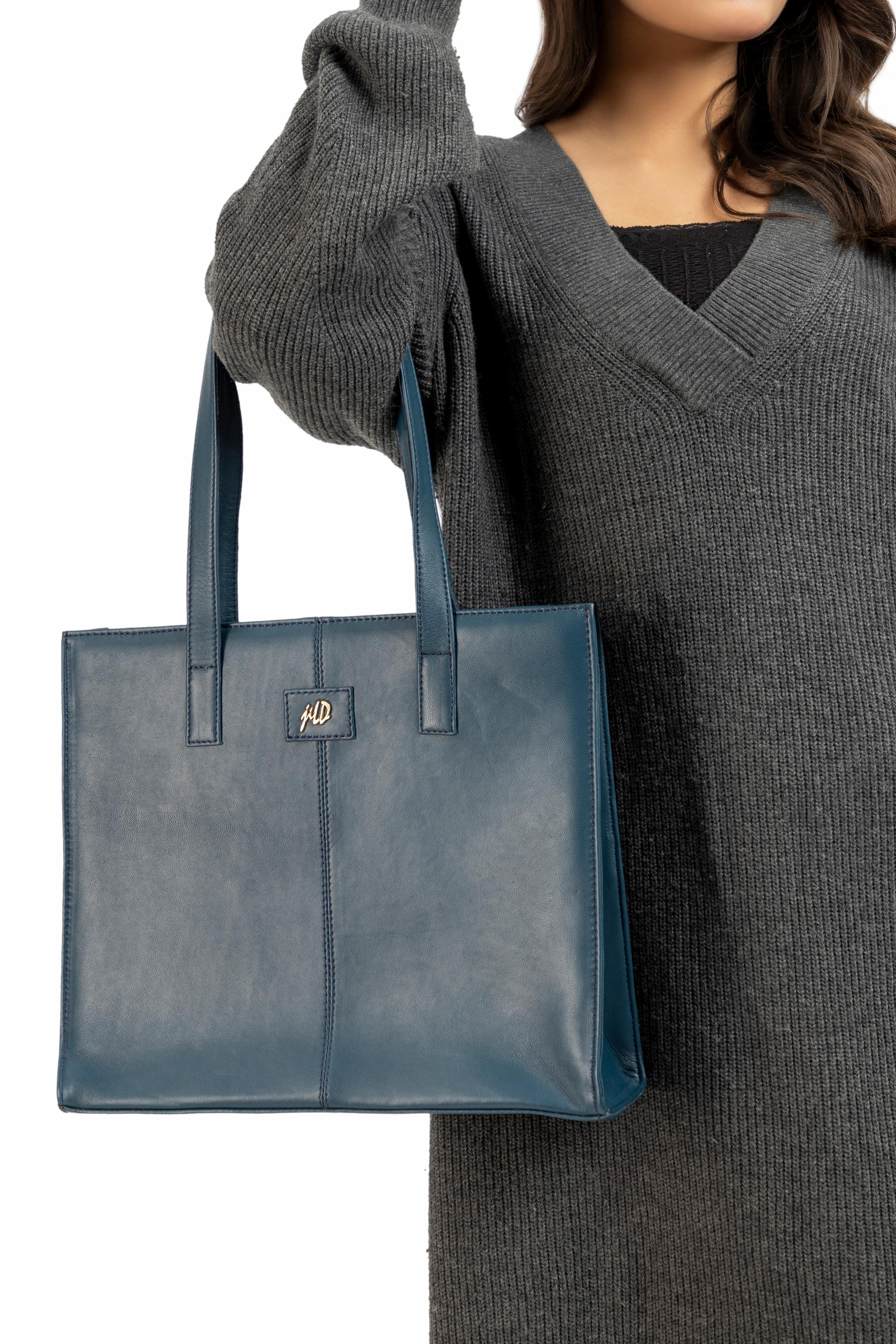 Everyday Women's Leather  Zipper Tote Bag-Midnight Blue