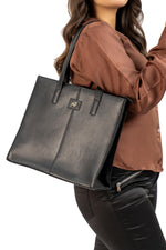 Load image into Gallery viewer, Everyday Women&#39;s Leather  Zipper Tote Bag-Black
