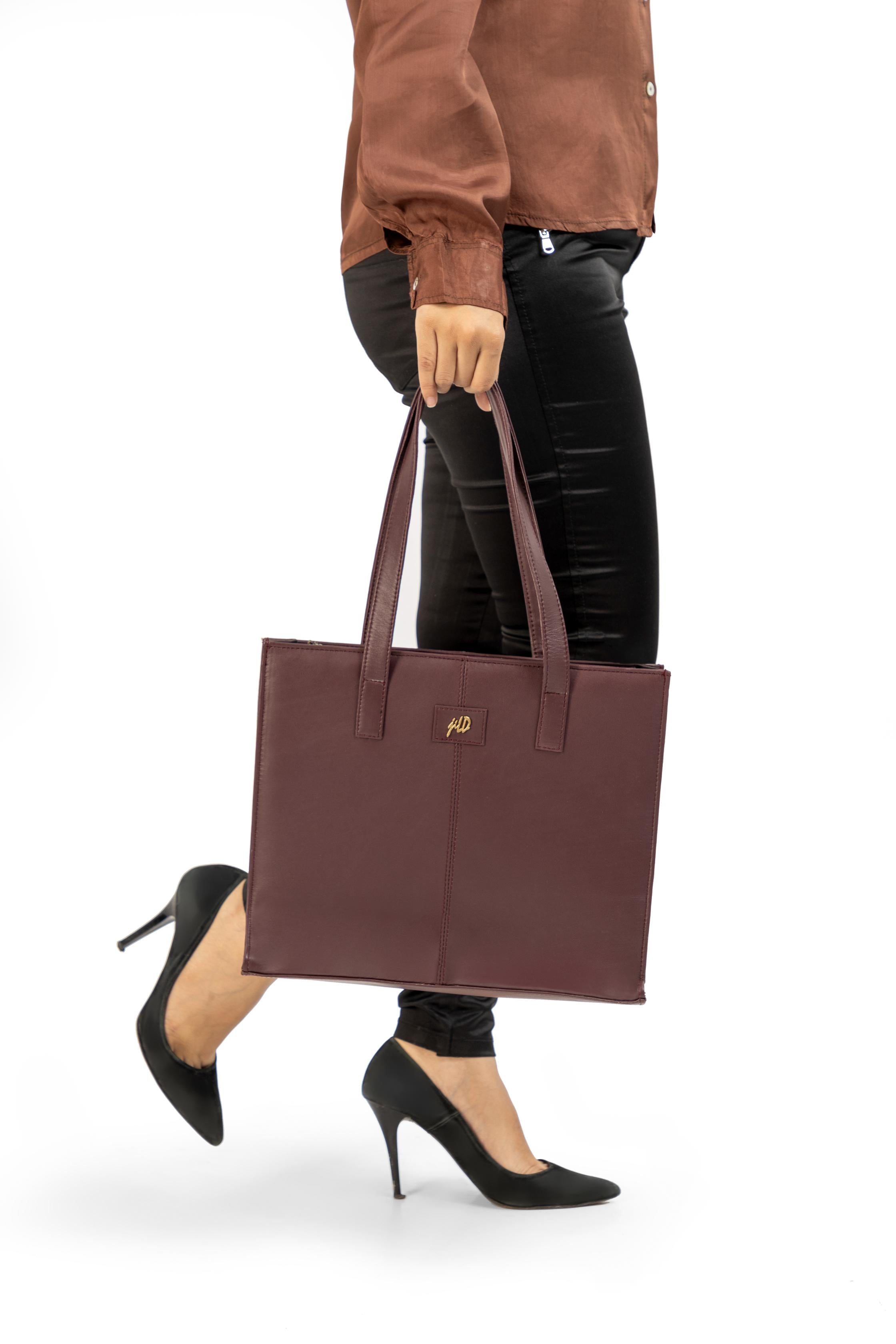 Everyday Women's Leather  Zipper Tote Bag-Maroon Oak