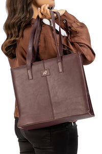 Everyday Women's Leather  Zipper Tote Bag-Maroon Oak
