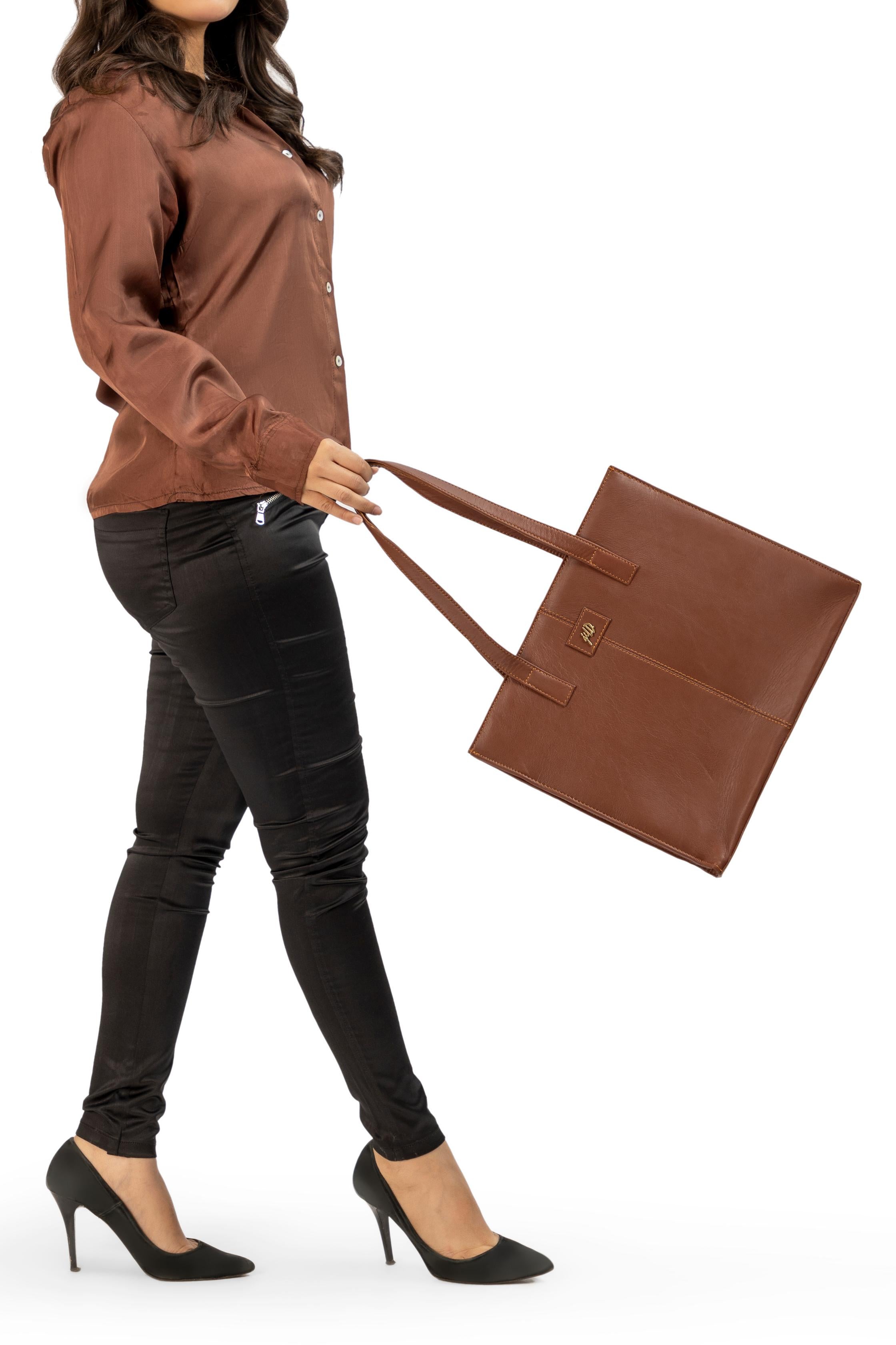 Everyday Women's Leather  Zipper Tote Bag-Tan Brown