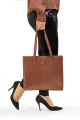 Everyday Women's Leather  Zipper Tote Bag-Tan Brown