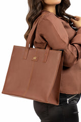 Everyday Women's Leather  Zipper Tote Bag-Tan Brown