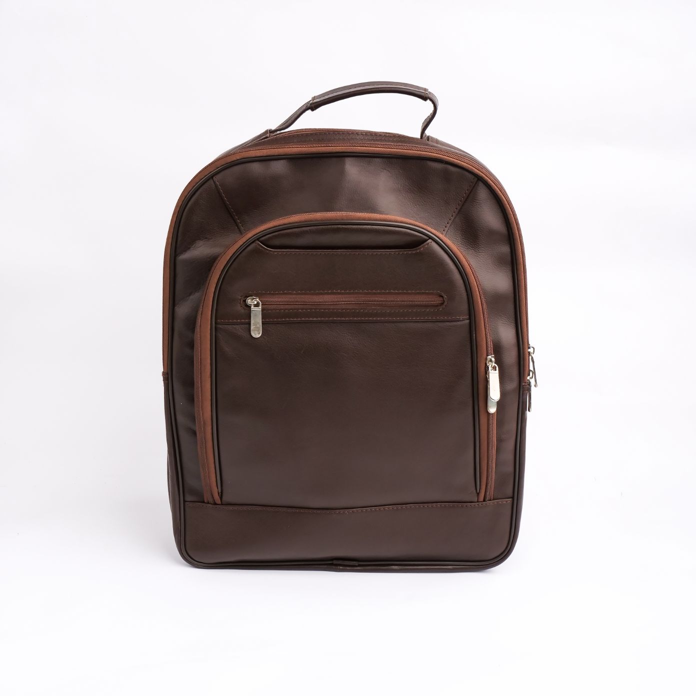 Trio Leather Backpack-DARK BROWN