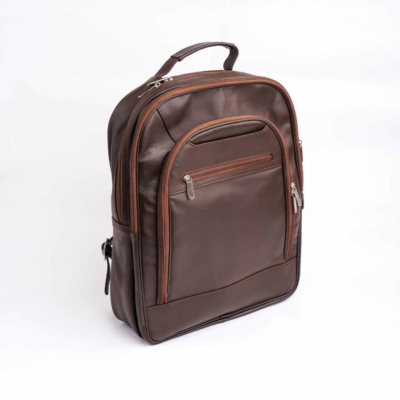 Trio Leather Backpack-DARK BROWN