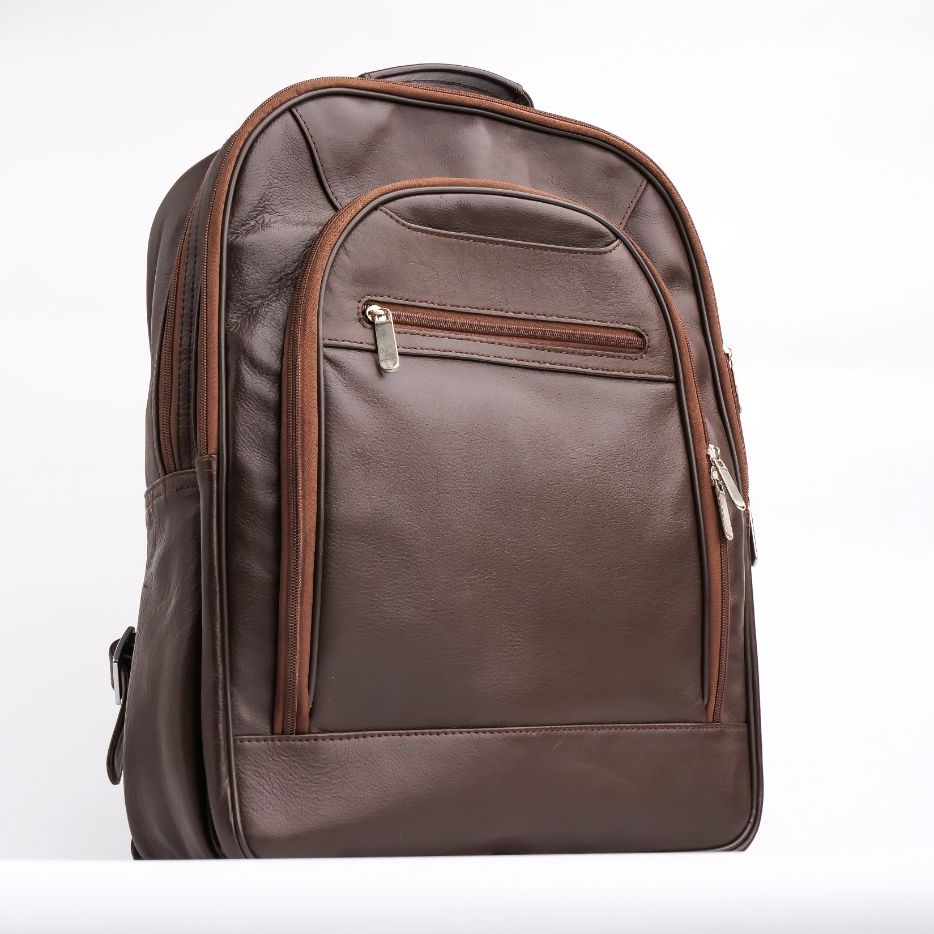 Trio Leather Backpack-DARK BROWN