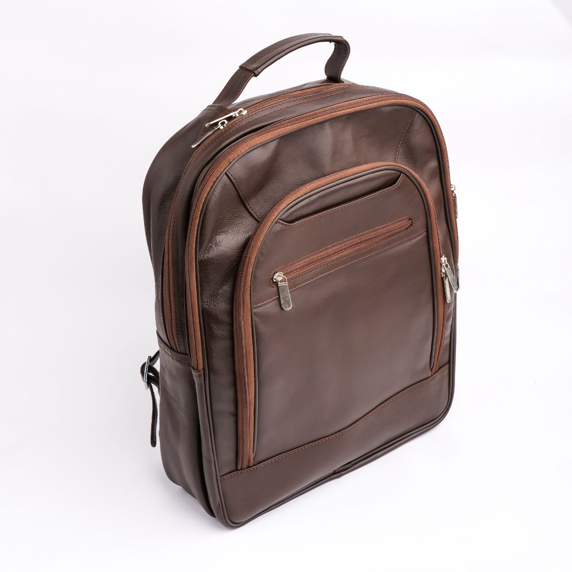 Trio Leather Backpack-DARK BROWN