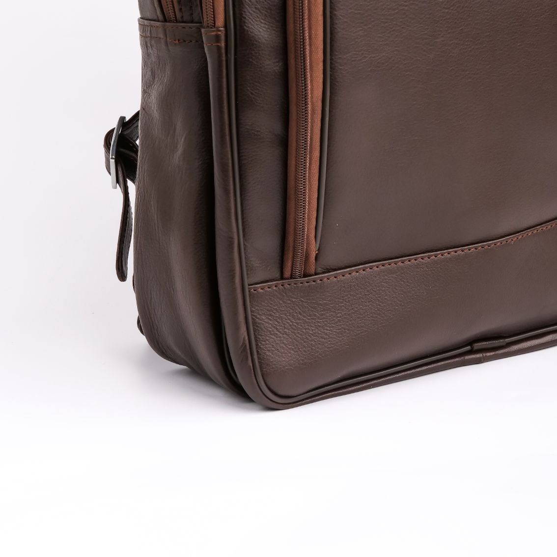 Trio Leather Backpack-DARK BROWN