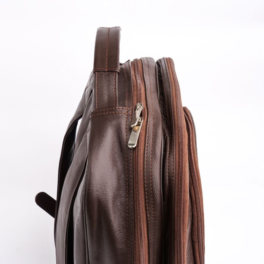 Trio Leather Backpack-DARK BROWN