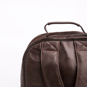 Trio Leather Backpack-DARK BROWN