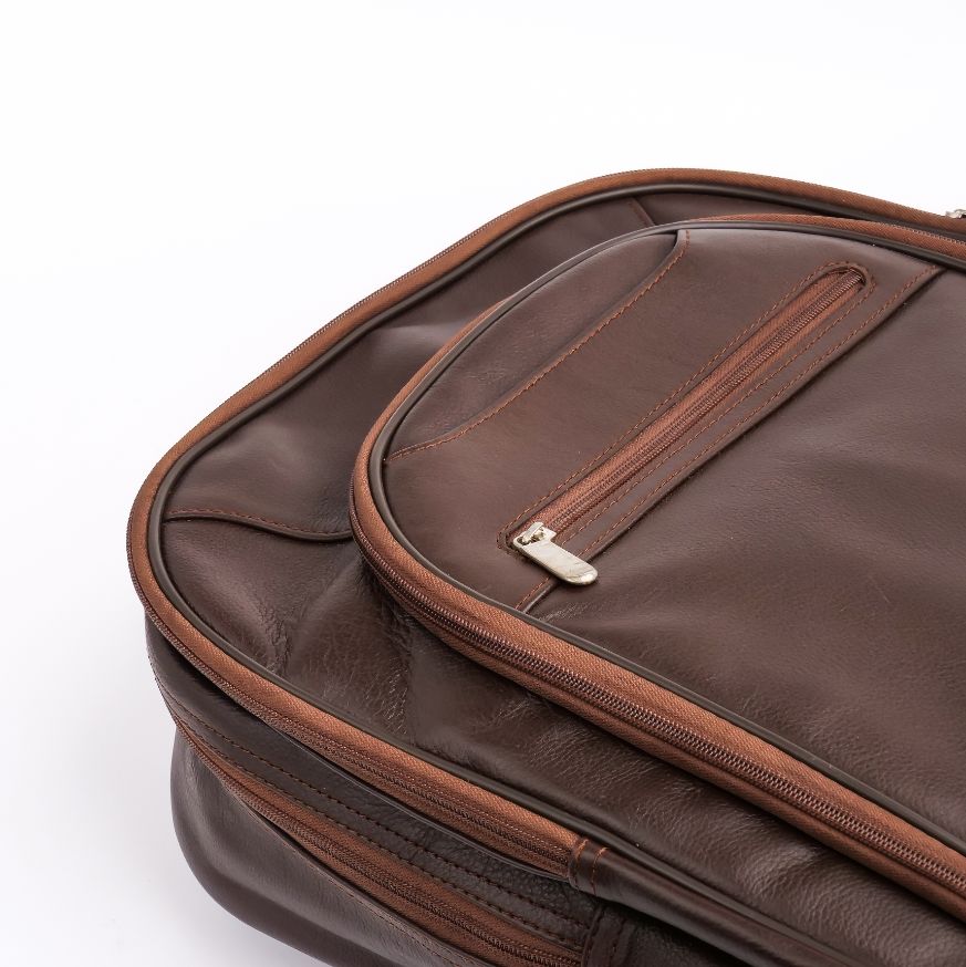 Trio Leather Backpack-DARK BROWN