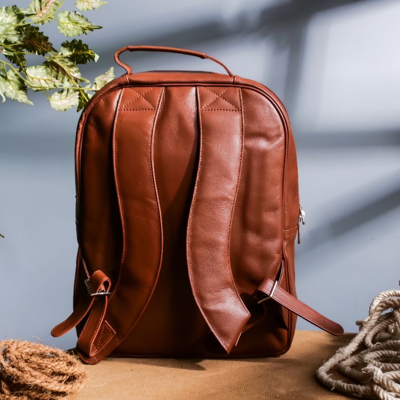 Trio Leather Backpack-DARK BROWN