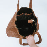 Load image into Gallery viewer, Handmade Woven  Original Leather Bag With Zipper-Tan Brown
