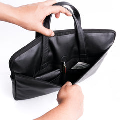 The Founder Ultra Slim Leather Laptop Bag-Black