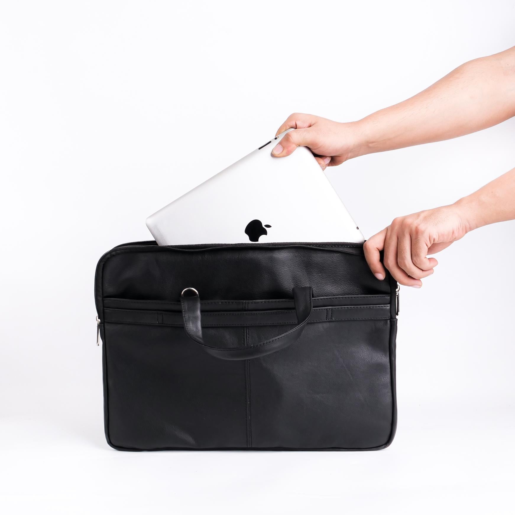 The Founder Ultra Slim Leather Laptop Bag-Black