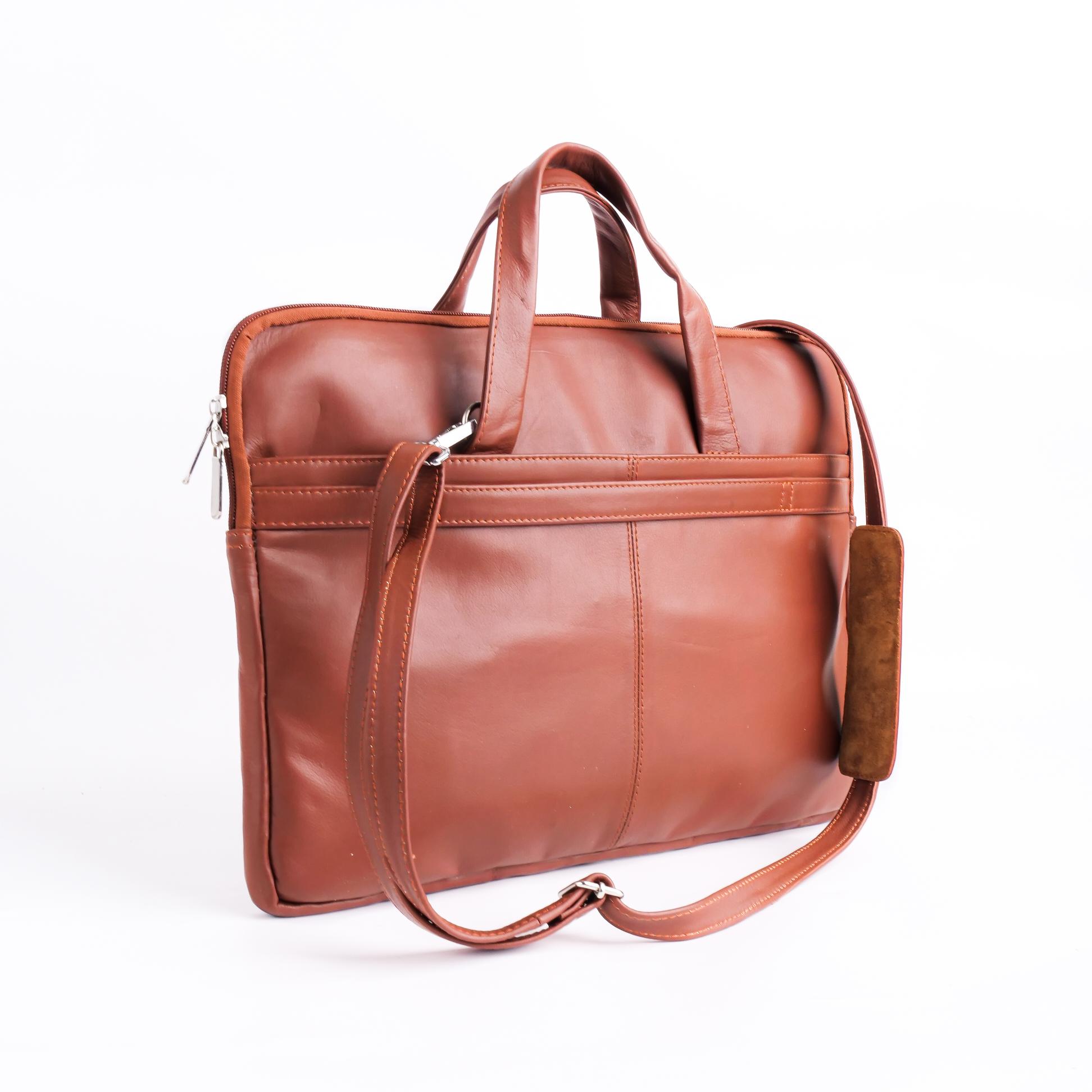 The Founder Ultra Slim Leather Laptop Bag-Tan Brown