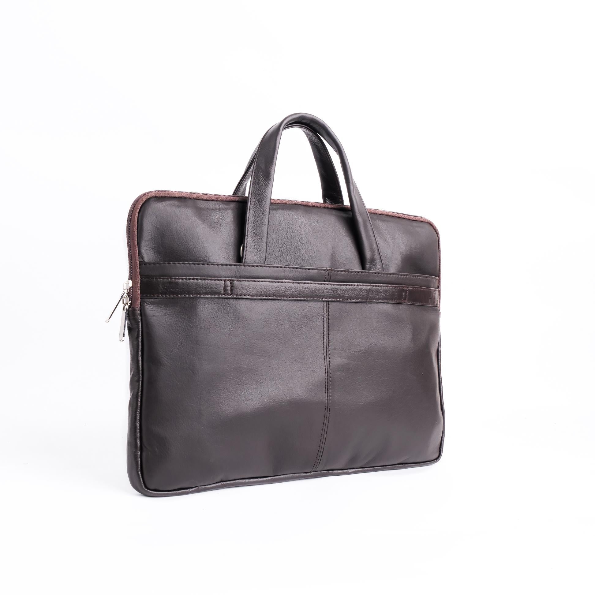 The Founder Ultra Slim Leather Laptop Bag-Dark Brown