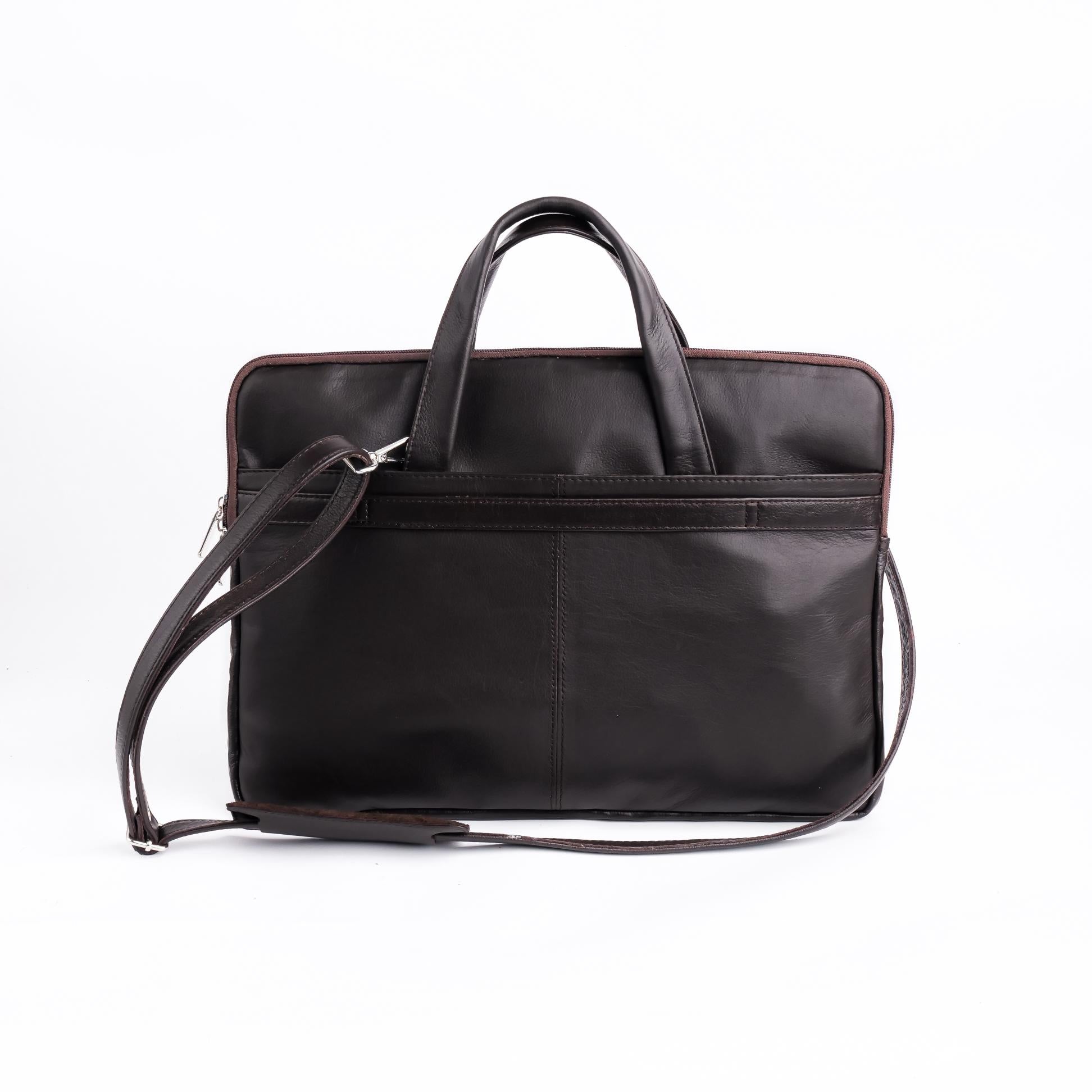 The Founder Ultra Slim Leather Laptop Bag-Dark Brown