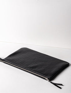 Coffer Mini Handwoven Leather Zipper Clutch-Black