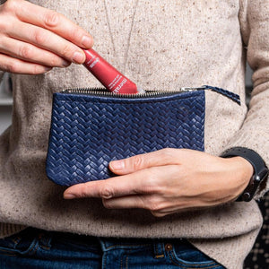 Coffer Mini Handwoven Leather Zipper Clutch-Blue