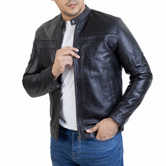 Mens Urban Style Leather Jacket Black