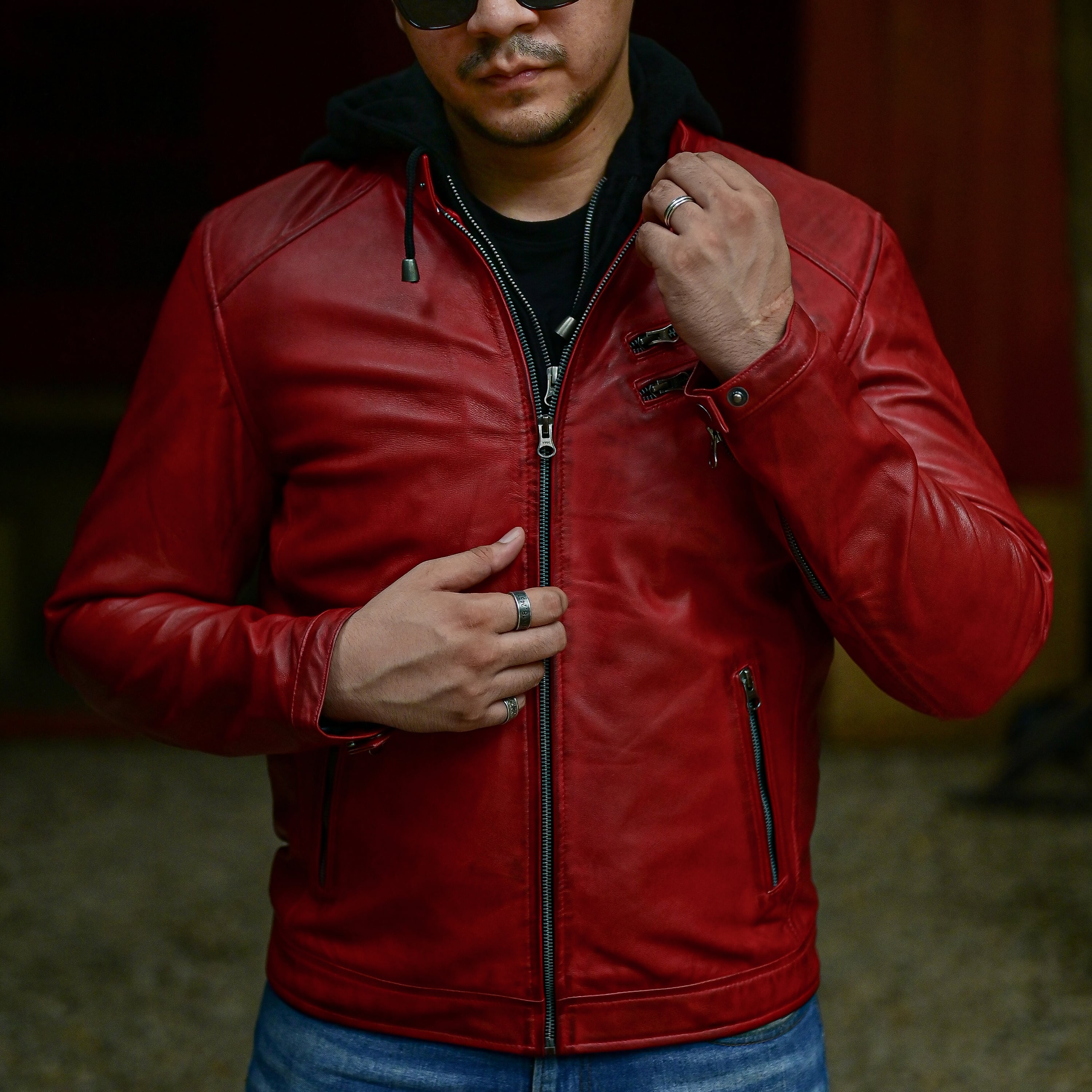 Mens Casual Hooded Vintage Leather Jacket  with Removable Hood