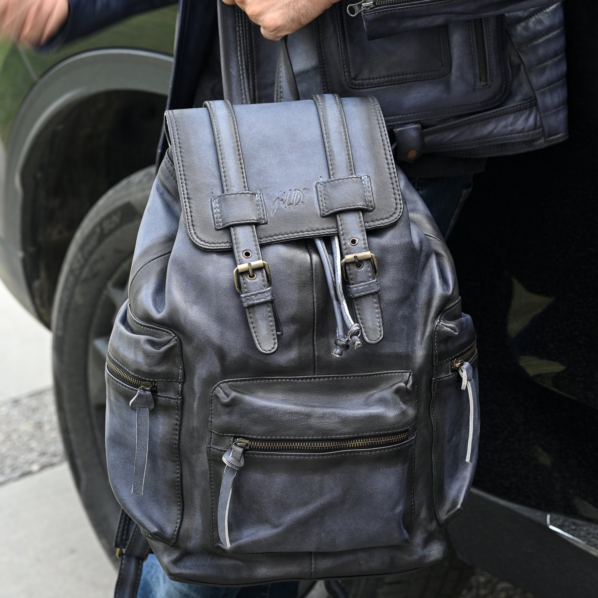 Leather Backpack Travel Laptop Office Bag - Vintage Blue