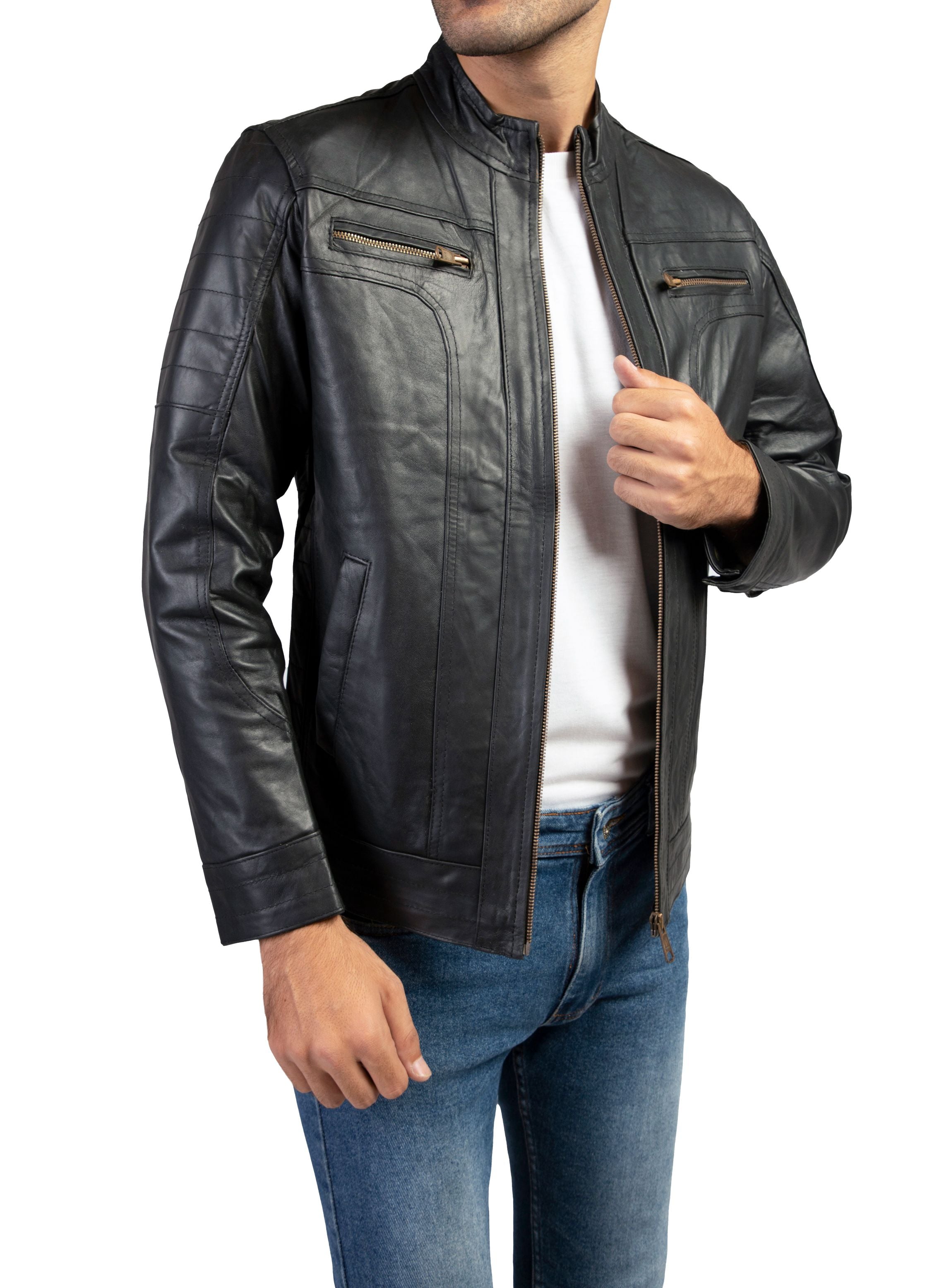 Mens Iconic Leather Jacket-Black