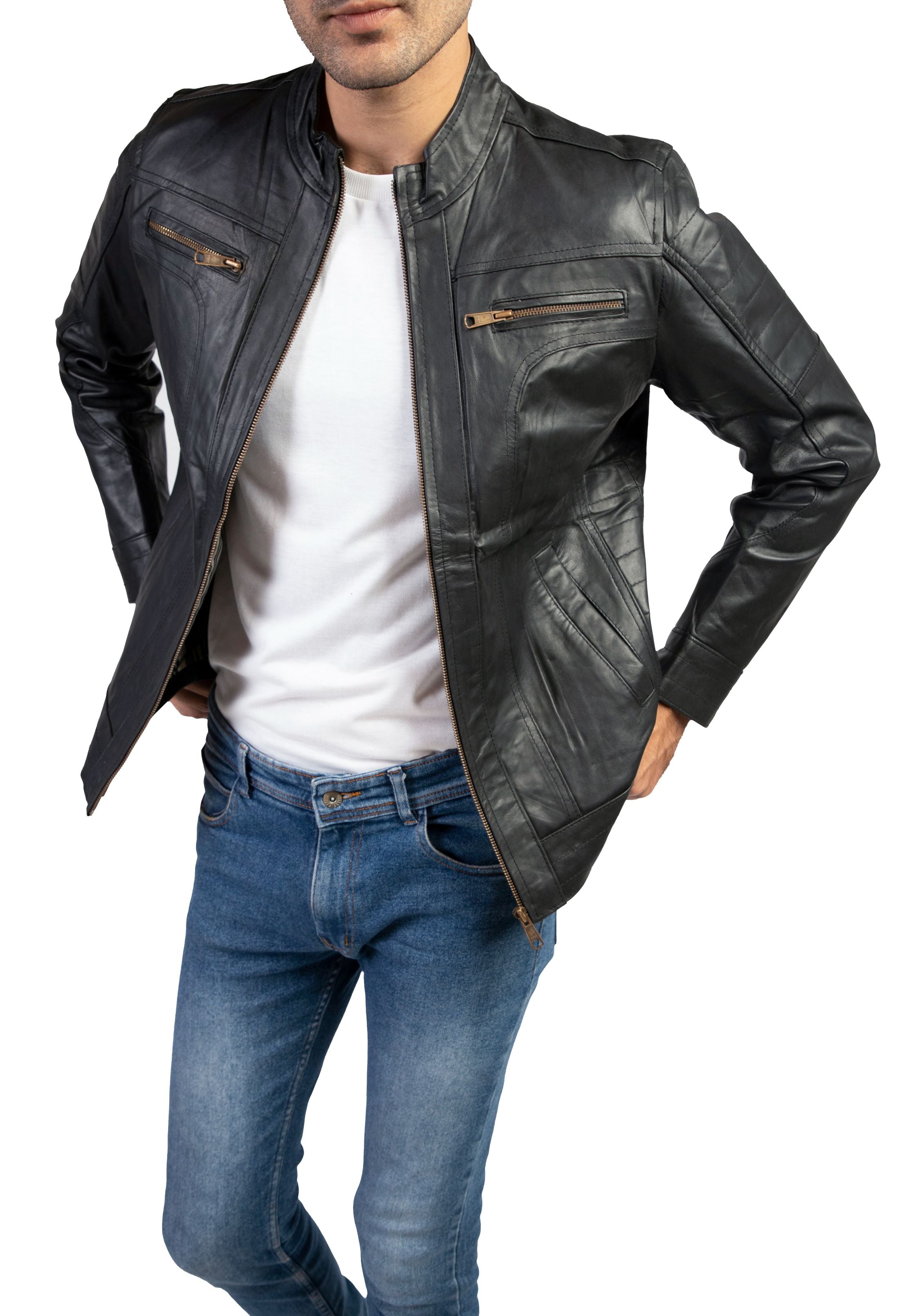 Mens Iconic Leather Jacket-Black