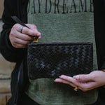 Load image into Gallery viewer, Coffer Mini Handwoven Leather Zipper Clutch-Black
