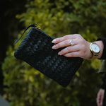 Load image into Gallery viewer, Coffer Mini Handwoven Leather Zipper Clutch-Black
