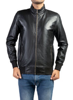 Load image into Gallery viewer, Bomber Black Mens Leather Jacket
