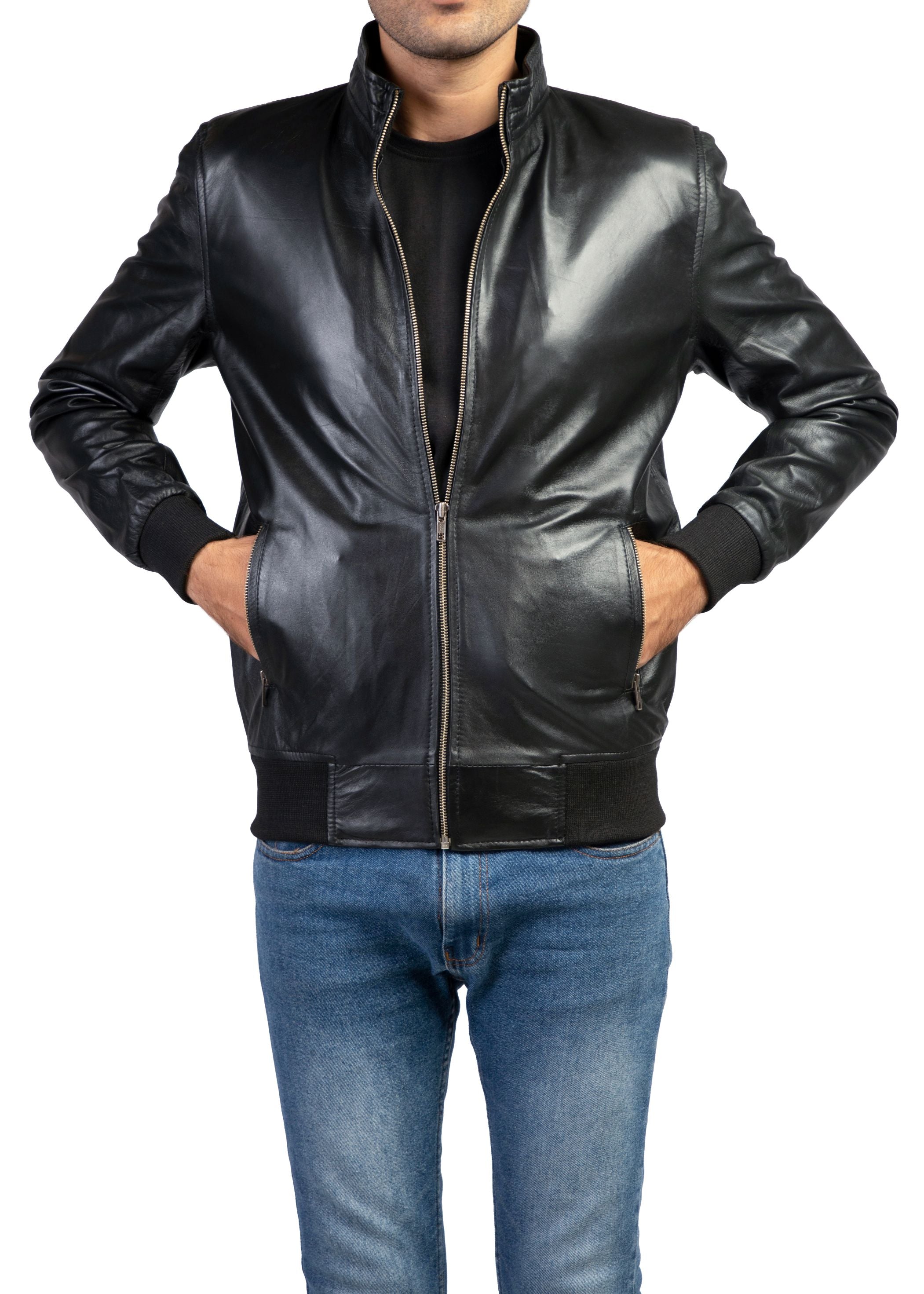Bomber Black Mens Leather Jacket