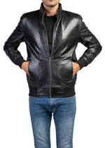 Load image into Gallery viewer, Bomber Black Mens Leather Jacket
