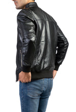 Load image into Gallery viewer, Bomber Black Mens Leather Jacket
