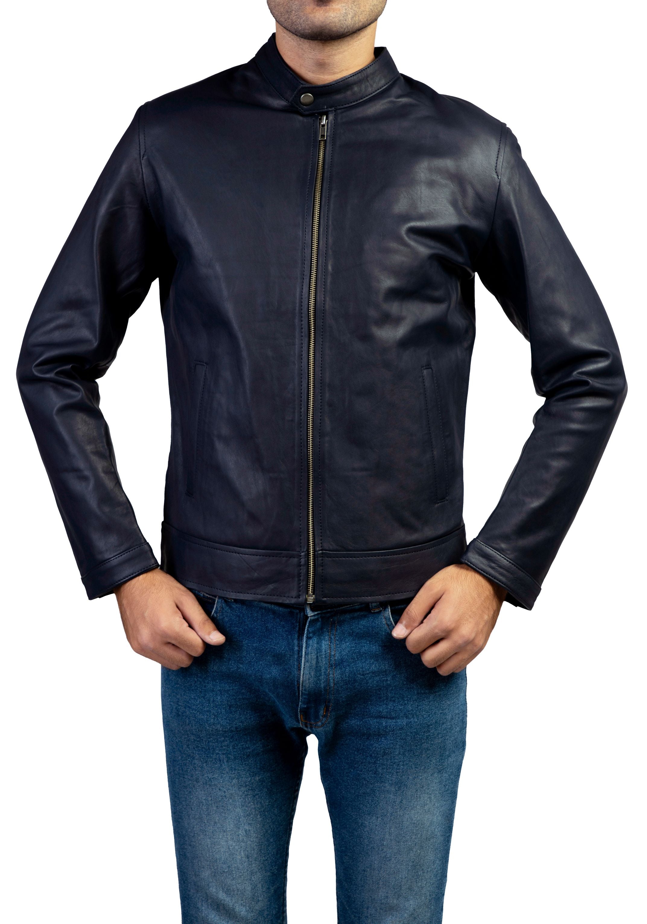 Blue Mens Pure Sheep Leather Jacket