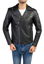 Load image into Gallery viewer, The Biker Mens Leather Jacket-Black
