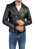 Load image into Gallery viewer, The Biker Mens Leather Jacket-Black
