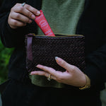 Load image into Gallery viewer, Coffer Mini Handwoven Leather Zipper Clutch-Burgundy
