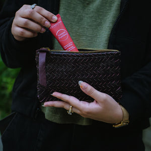 Coffer Mini Handwoven Leather Zipper Clutch-Burgundy