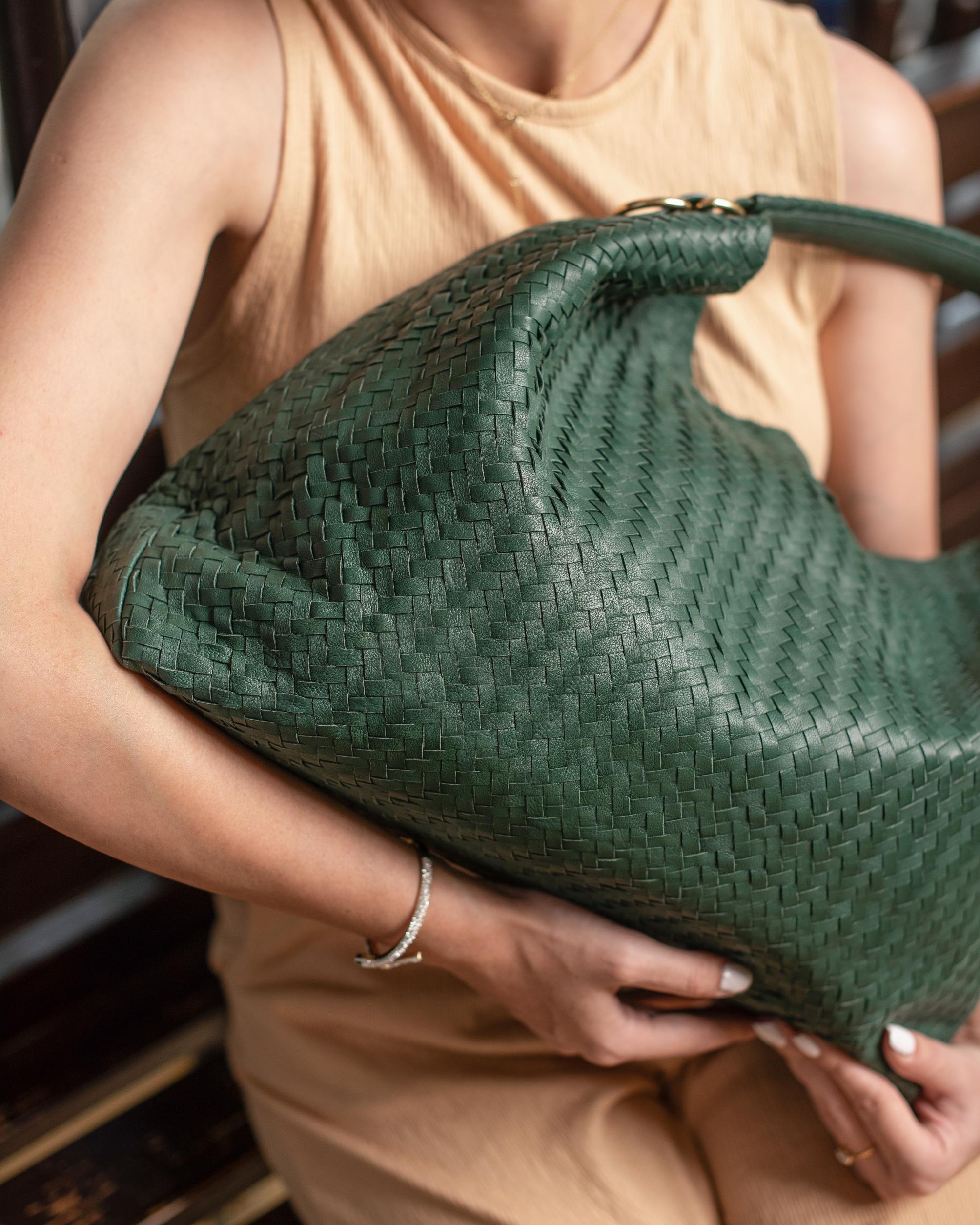 Handmade Woven Original Leather Bag-Green