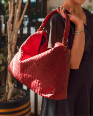 Handmade Woven Original Leather Bag-Red
