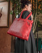 Load image into Gallery viewer, Handmade Woven Original Leather Bag With Zipper-Red
